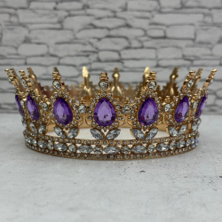 Изображение Корона для торта D 12 см золотая с сиреневыми вставками